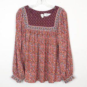 GAP Brown and Red Smocked Blouse
